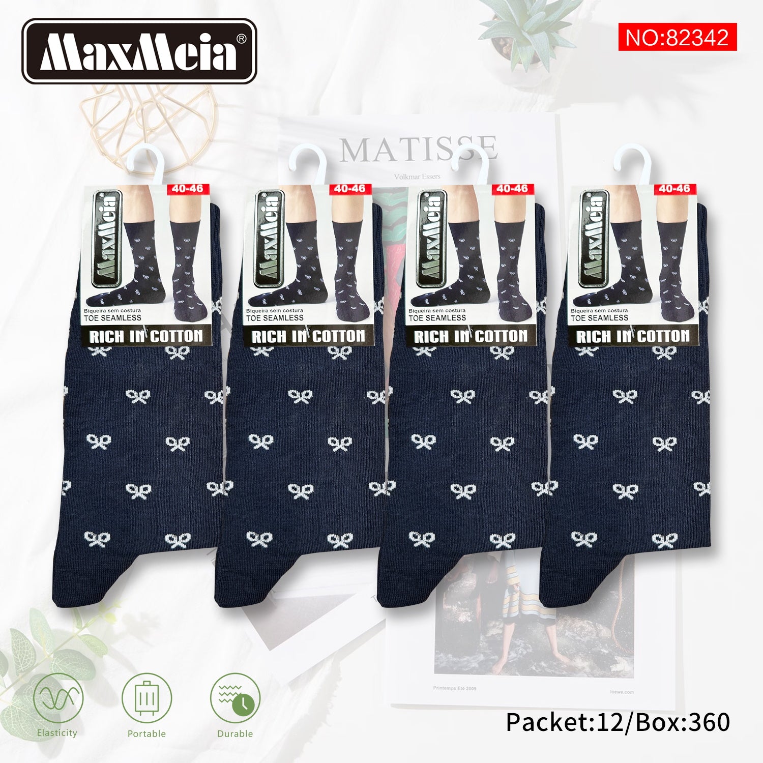 Meias Cano Alto Laços Biqueira Sem Costura Pack de 1/4//12 pares