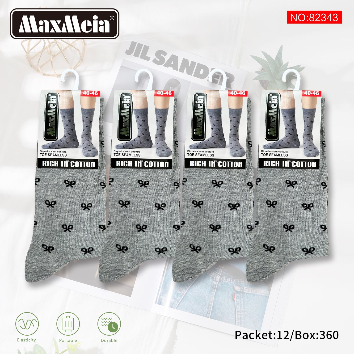 Meias Cano Alto Laços Biqueira Sem Costura Pack de 1/4//12 pares