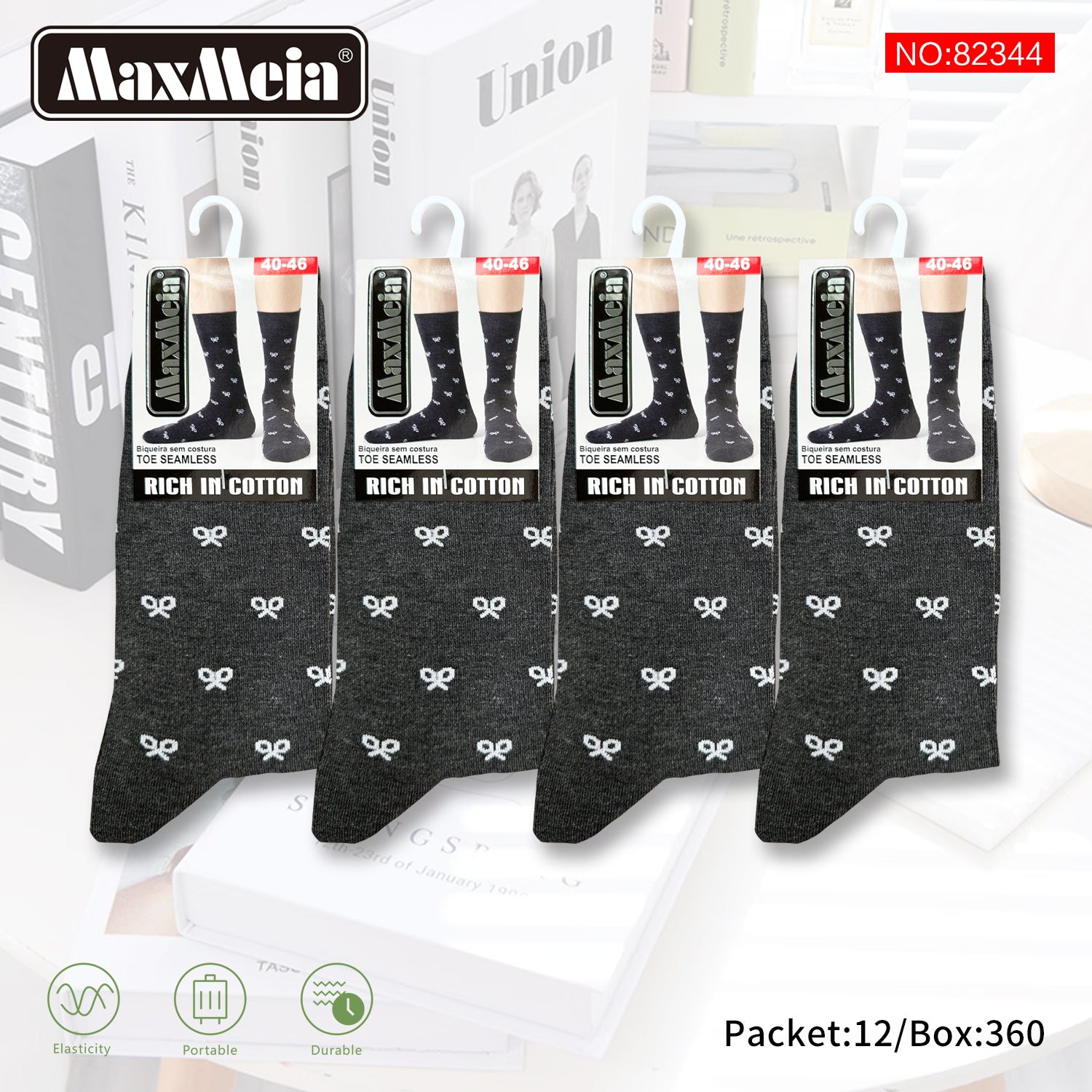 Meias Cano Alto Laços Biqueira Sem Costura Pack de 1/4//12 pares