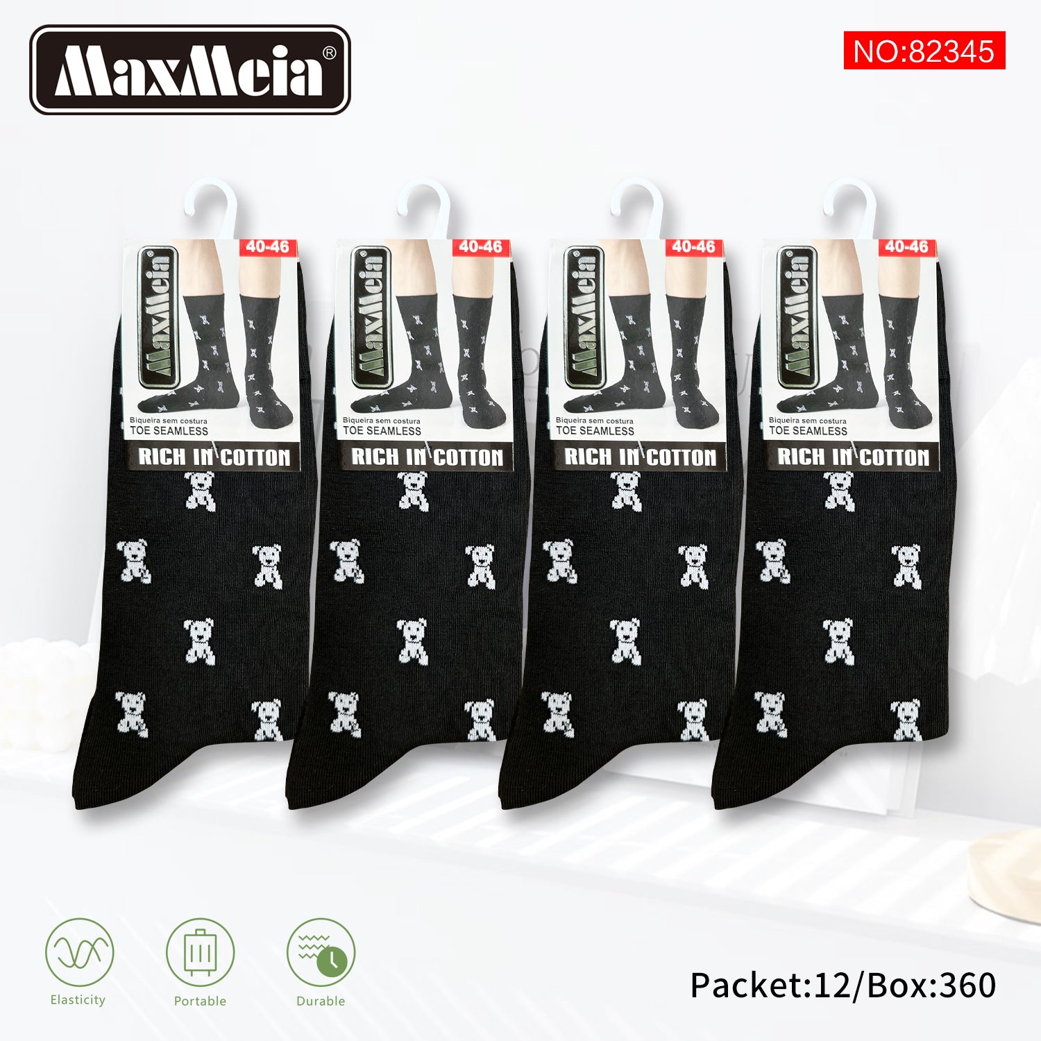 Meias Cano Alto Ursinhos Pixel Art Biqueira Sem Costura Pack de 1/4//12 pares