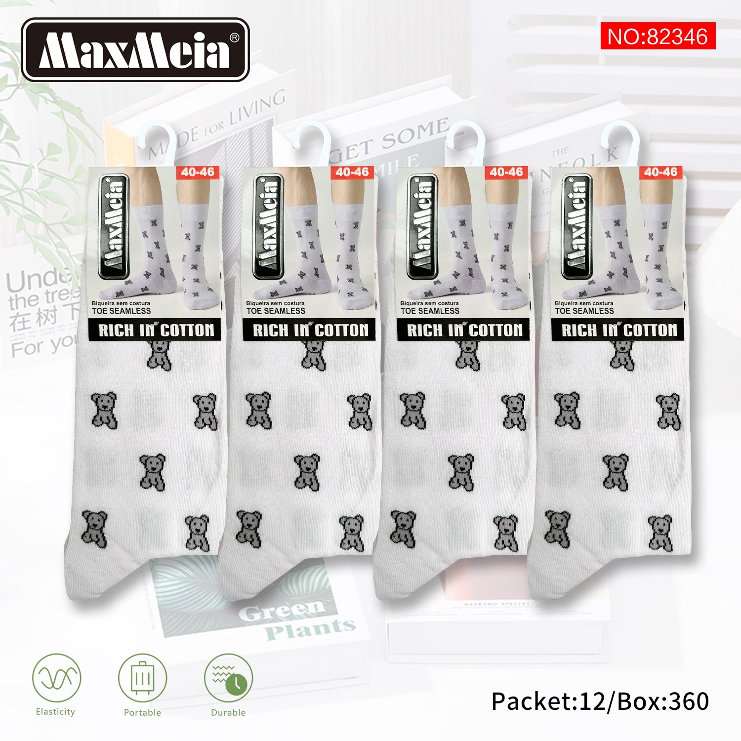 Meias Cano Alto Ursinhos Pixel Art Biqueira Sem Costura Pack de 1/4//12 pares