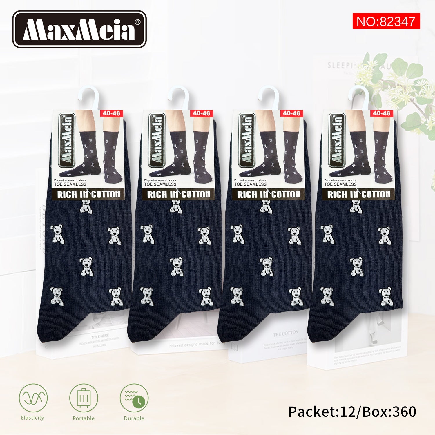 Meias Cano Alto Ursinhos Pixel Art Biqueira Sem Costura Pack de 1/4//12 pares