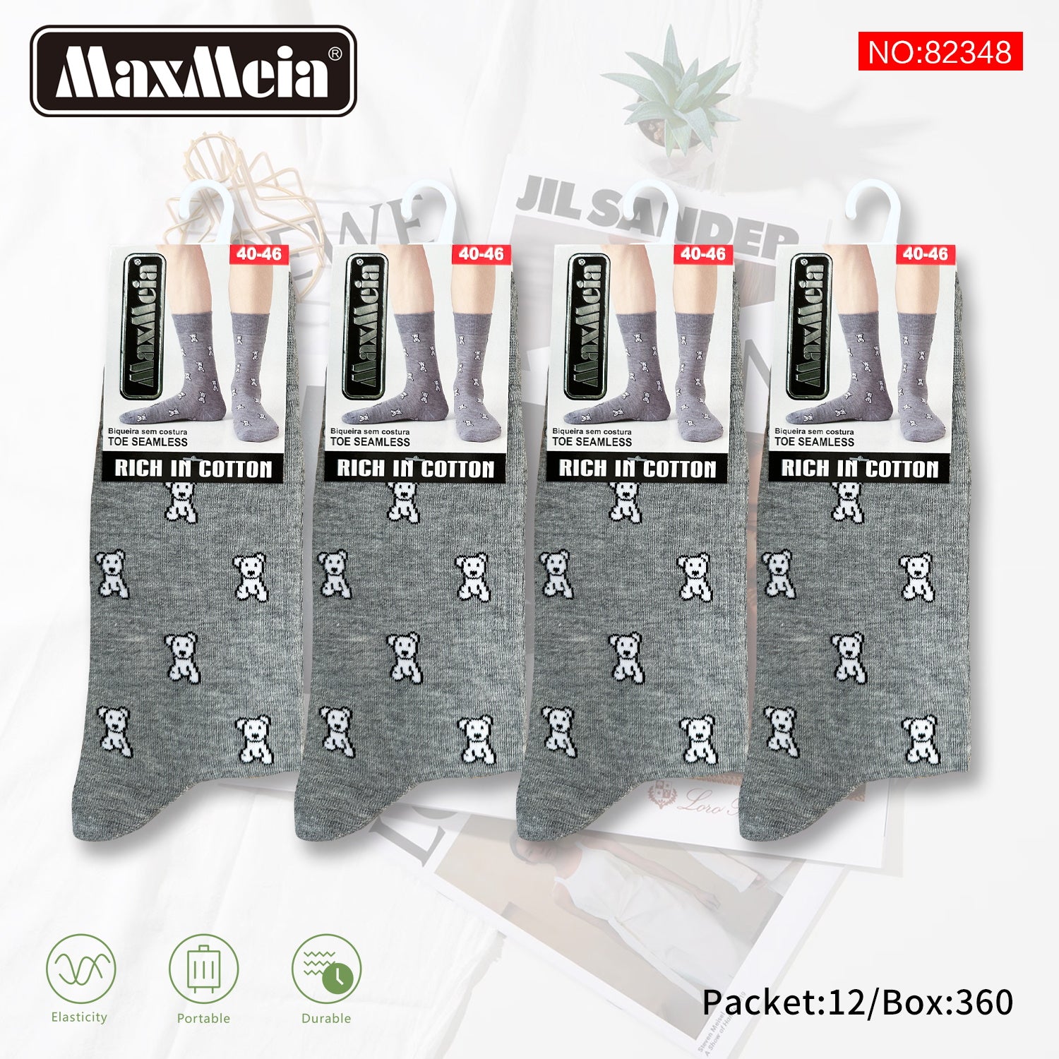 Meias Cano Alto Ursinhos Pixel Art Biqueira Sem Costura Pack de 1/4//12 pares