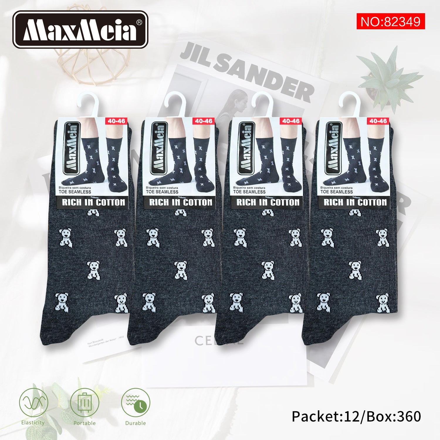 Meias Cano Alto Ursinhos Pixel Art Biqueira Sem Costura Pack de 1/4//12 pares
