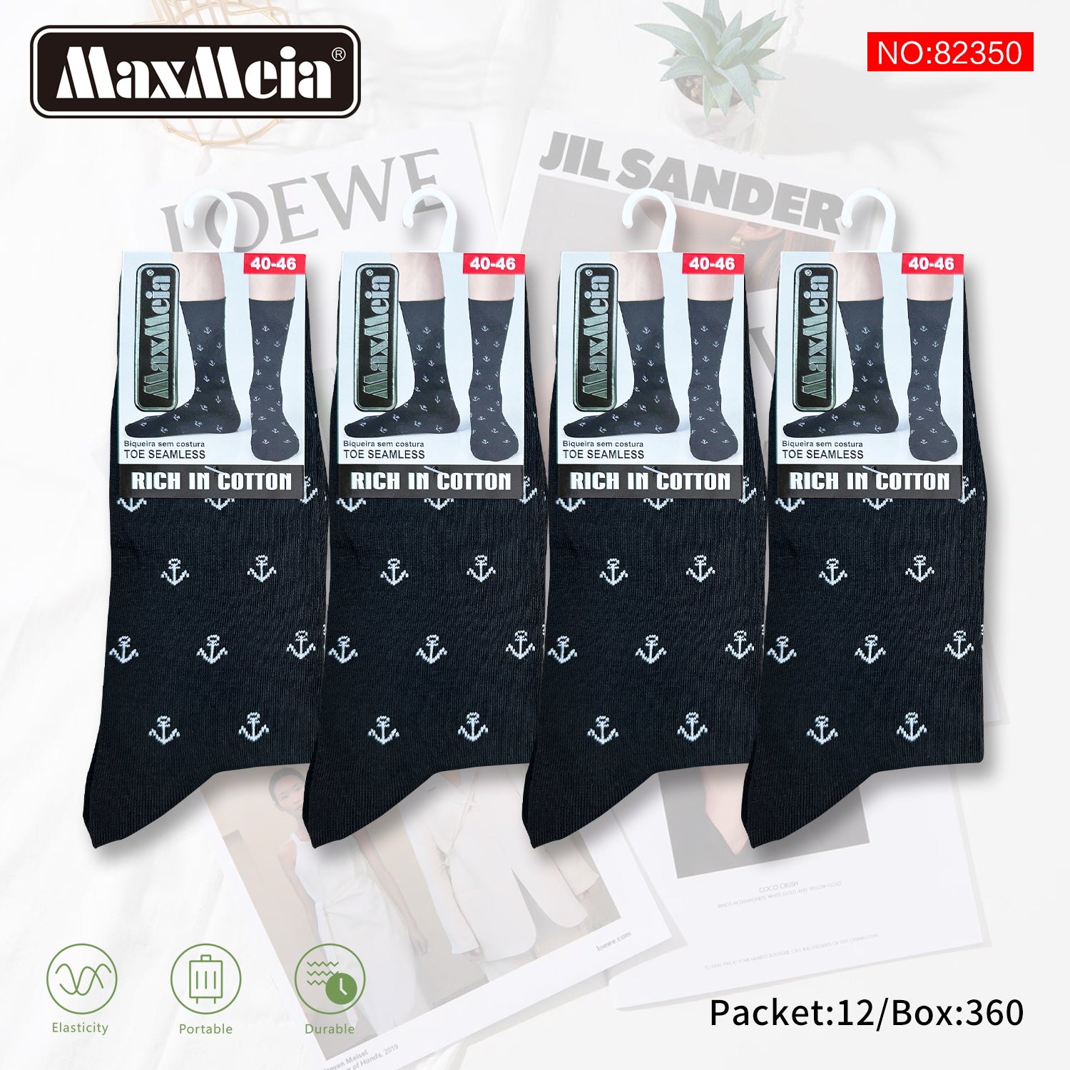 Meias Cano Alto Âncoras Náuticas Biqueira Sem Costura Pack de 1/4//12 pares