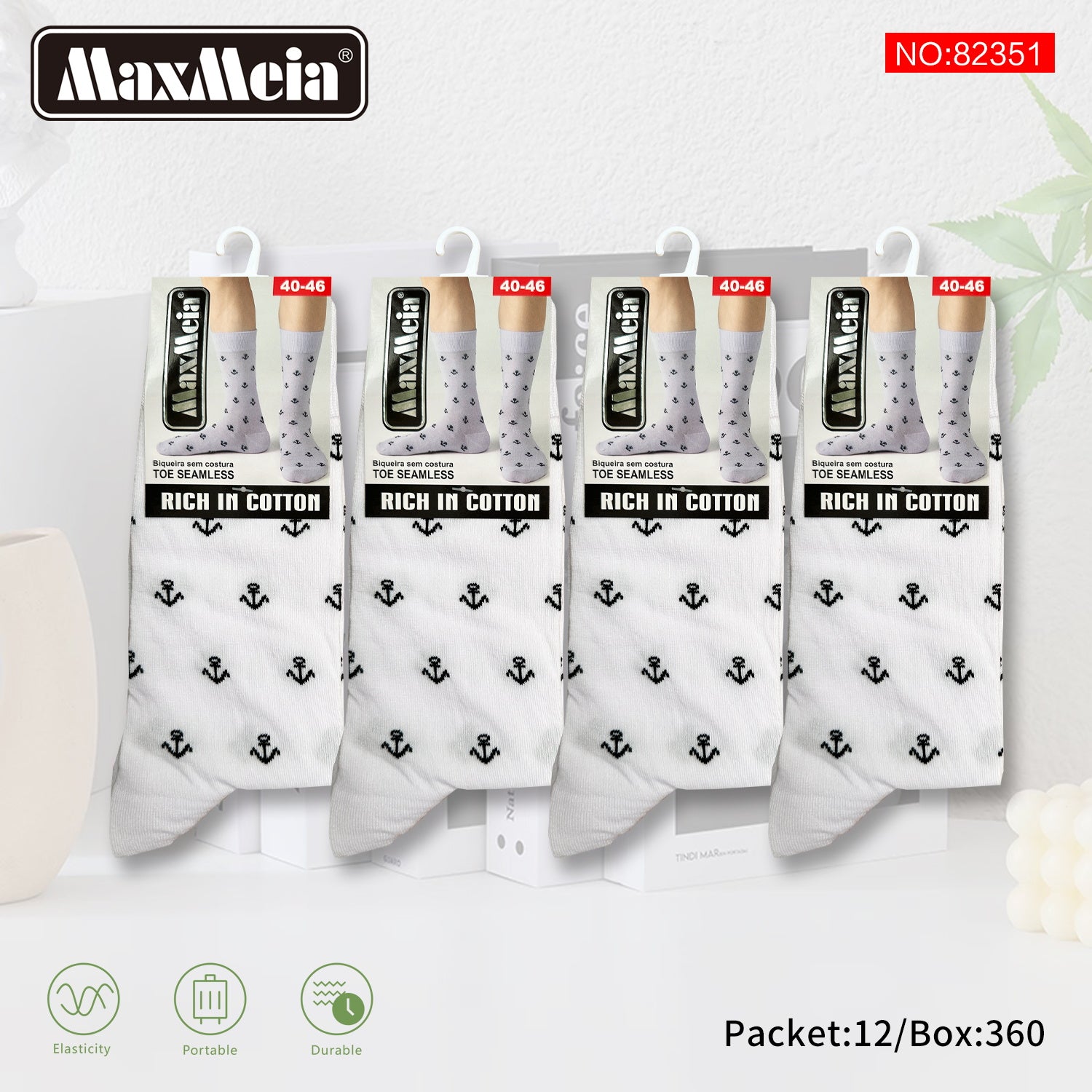 Meias Cano Alto Âncoras Náuticas Biqueira Sem Costura Pack de 1/4//12 pares