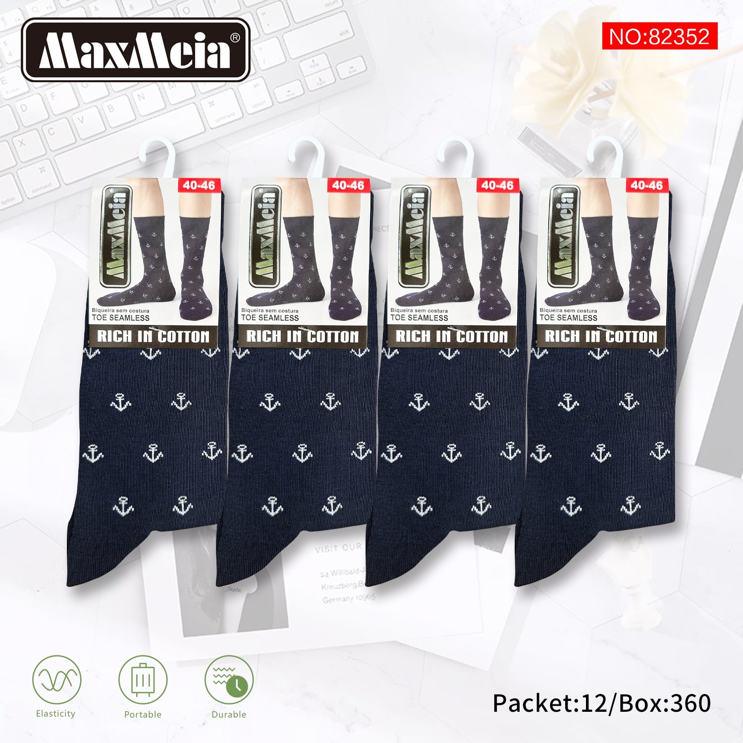 Meias Cano Alto Âncoras Náuticas Biqueira Sem Costura Pack de 1/4//12 pares