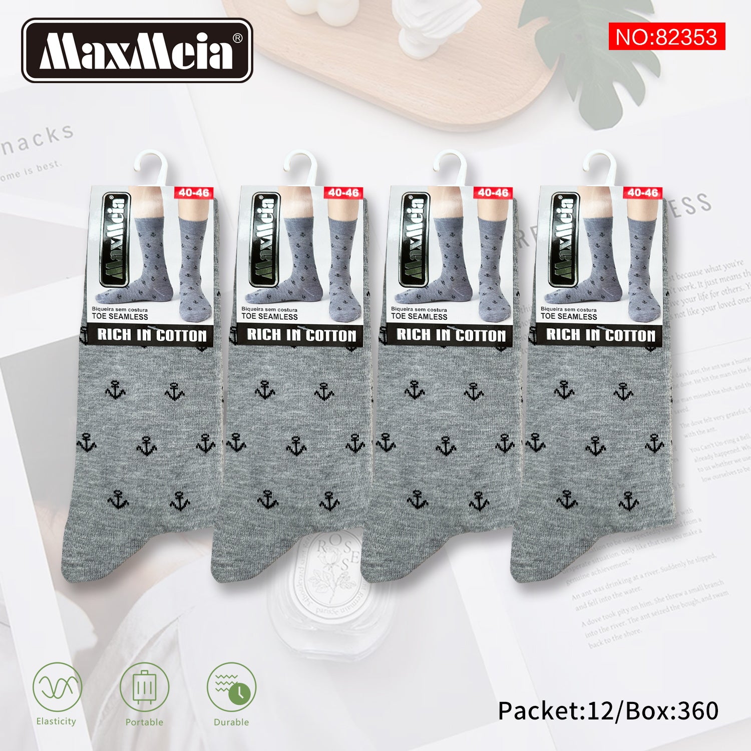 Meias Cano Alto Âncoras Náuticas Biqueira Sem Costura Pack de 1/4//12 pares