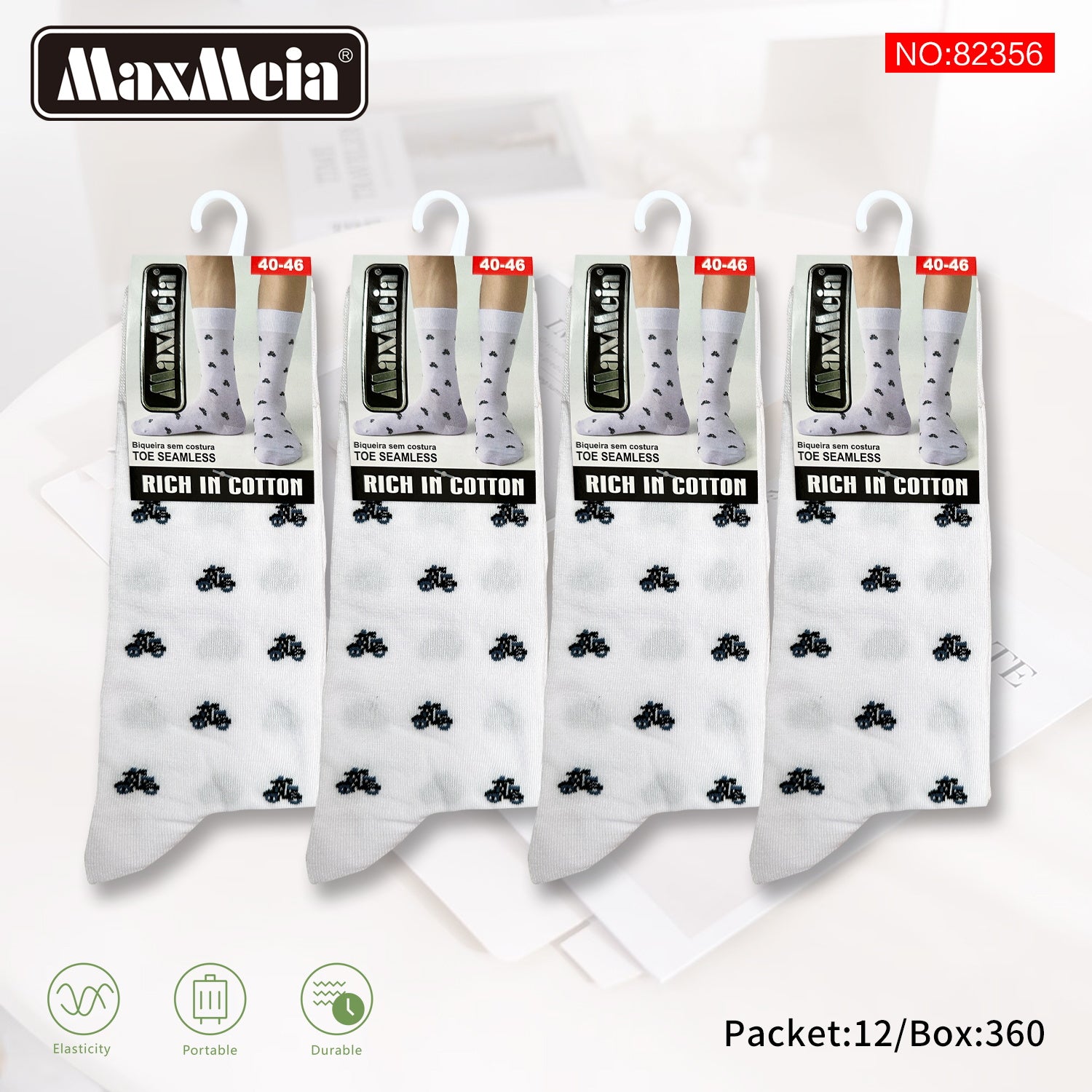 Meias Cano Alto Motas Pixel Art Biqueira Sem Costura Pack de 1/4//12 pares