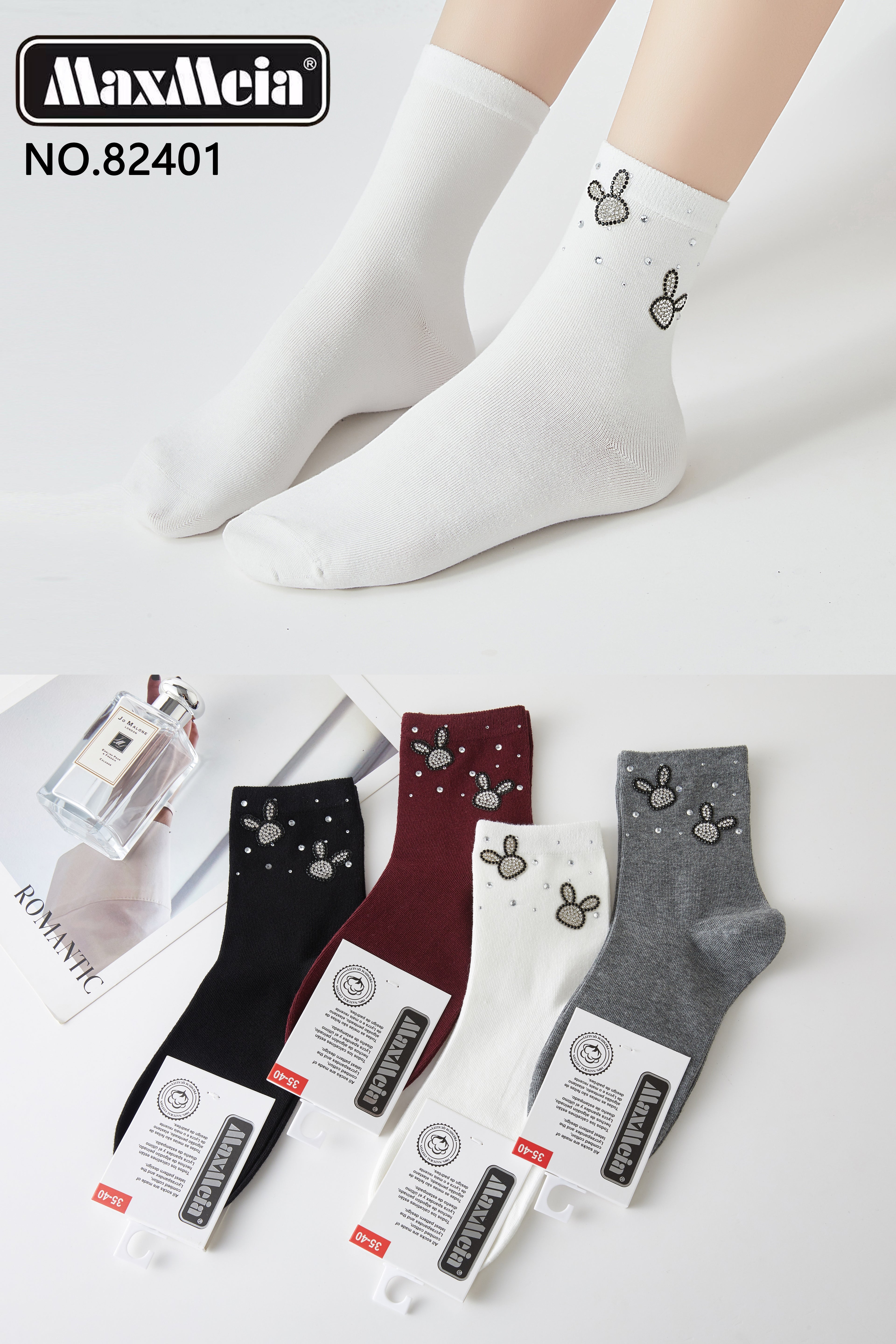 Meias Femininas com Coelho em Strass Pack 4 Pares Sortidos MaxMeia