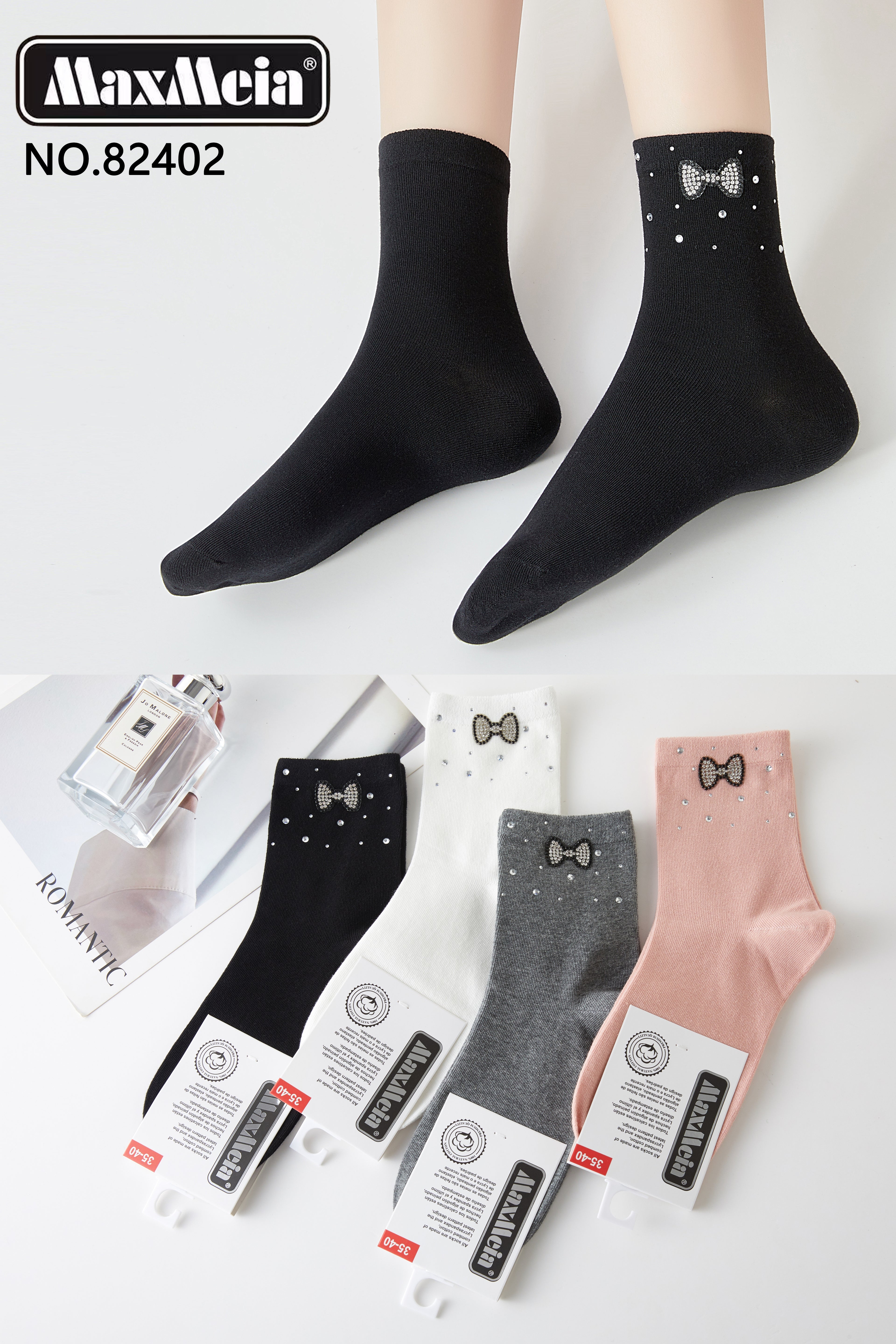 Meias Femininas com Laço em Strass e Pérolas Pack 4 Pares Sortidos MaxMeia