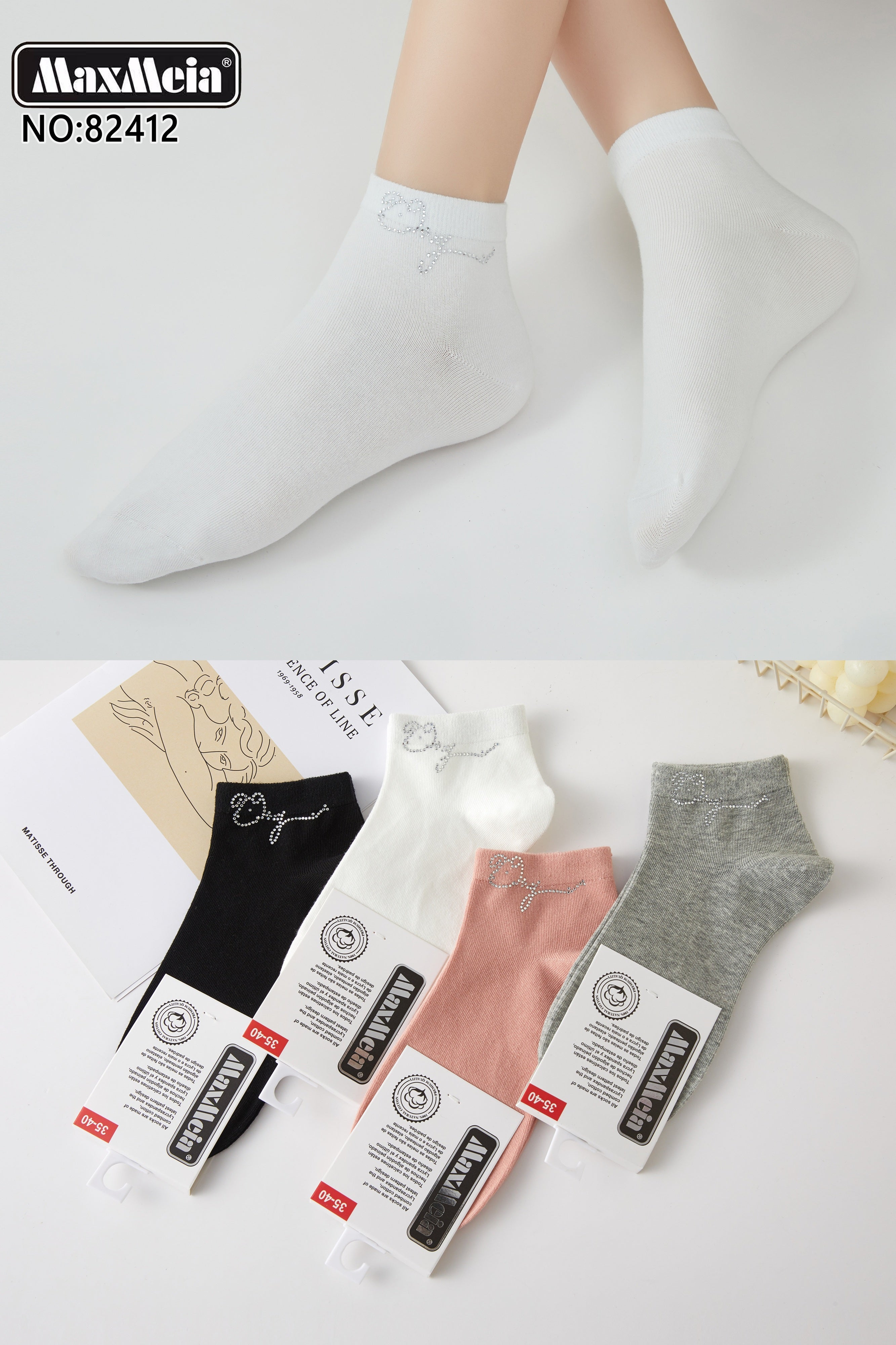 Meias Femininas com Strass Pack 4 Pares Sortidos MaxMeia