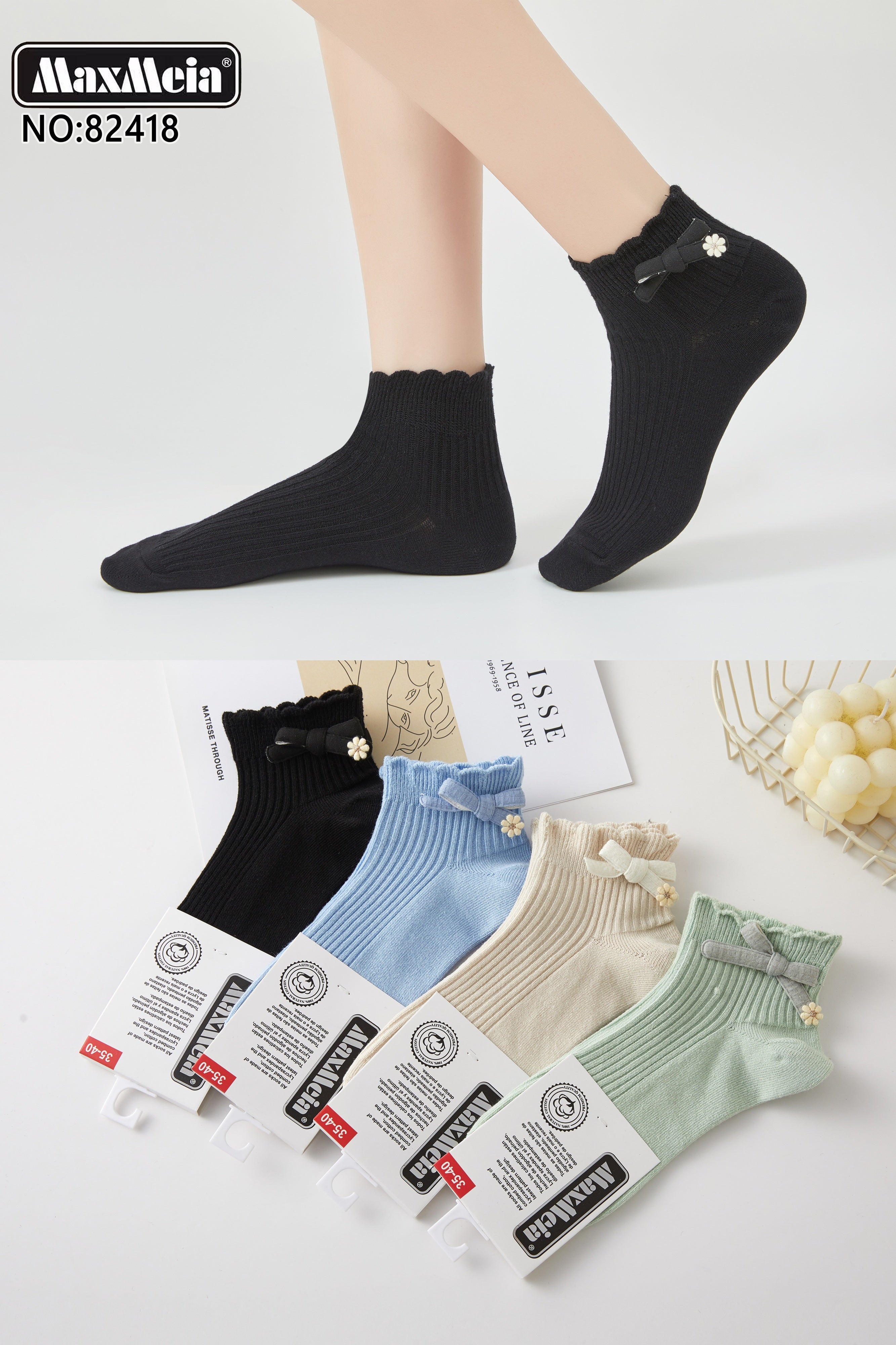 Meias Femininas com Flor Pack 4 Pares Sortidos MaxMeia