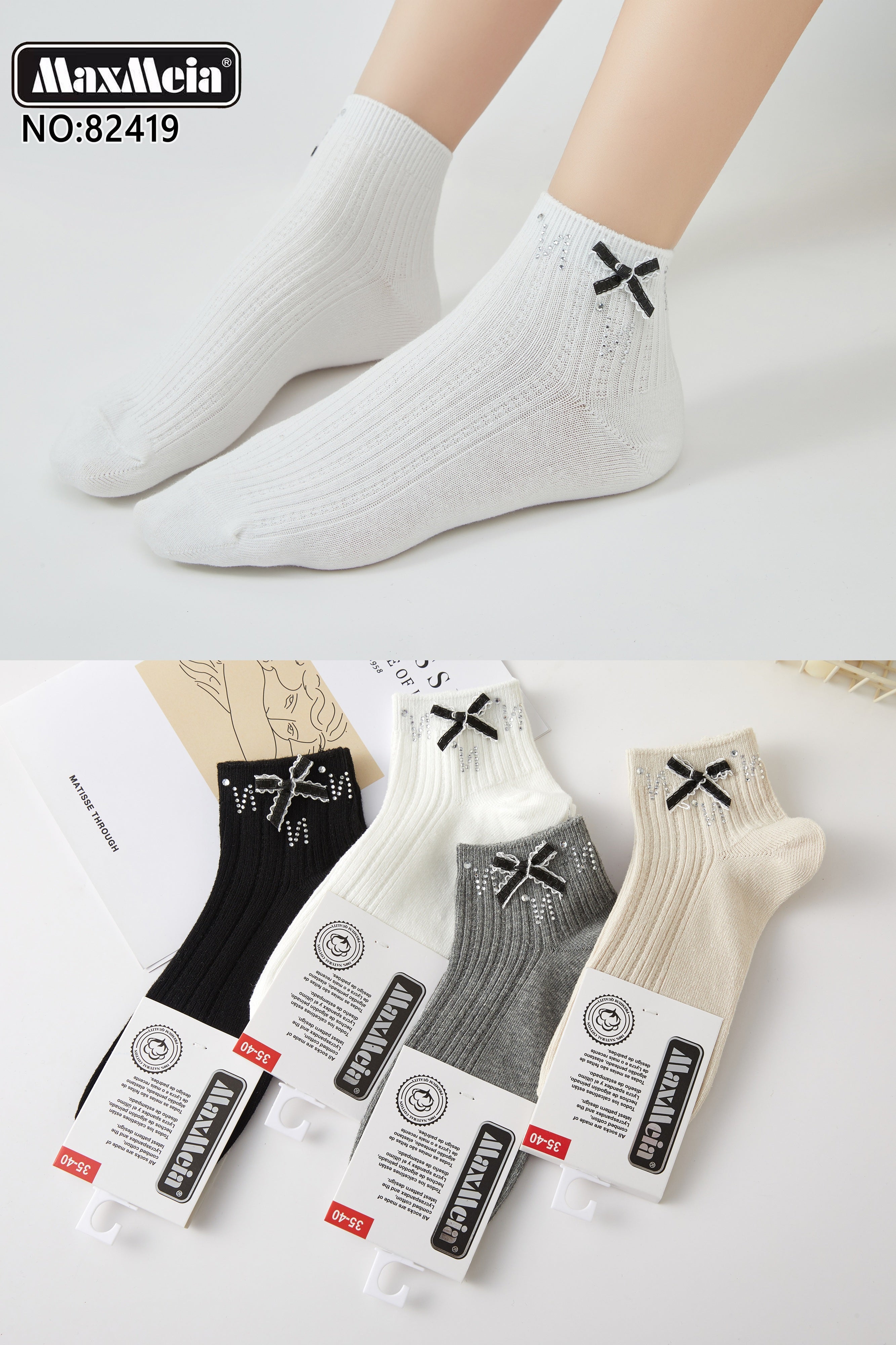 Meias Femininas com Laço Pack 4 Pares Sortidos MaxMeia