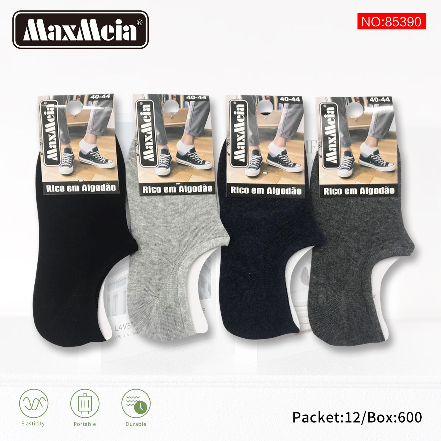 Meia Invisível Básica Homem | Rico em Algodão | 40-44|Pack de 4//12 pares
