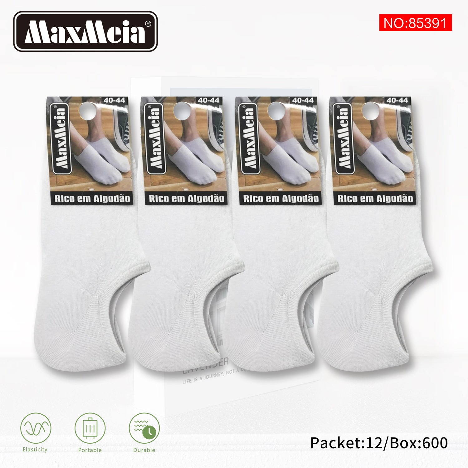 Meia Invisível Básica Homem | Rico em Algodão | 40-44|Pack de 4//12 pares
