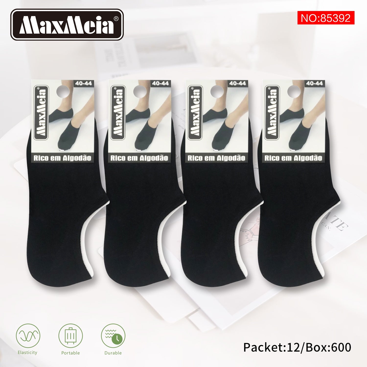 Meia Invisível Básica Homem | Rico em Algodão | 40-44|Pack de 4//12 pares