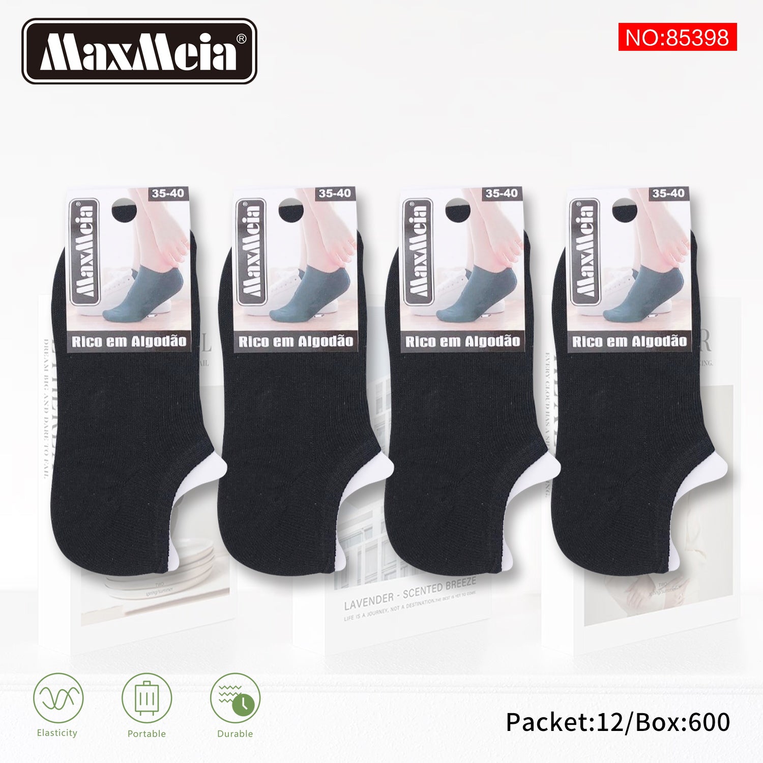 Meia Invisível Básica | Mulher | Rico em Algodão | 35-40 |Pack de 4//12 pares