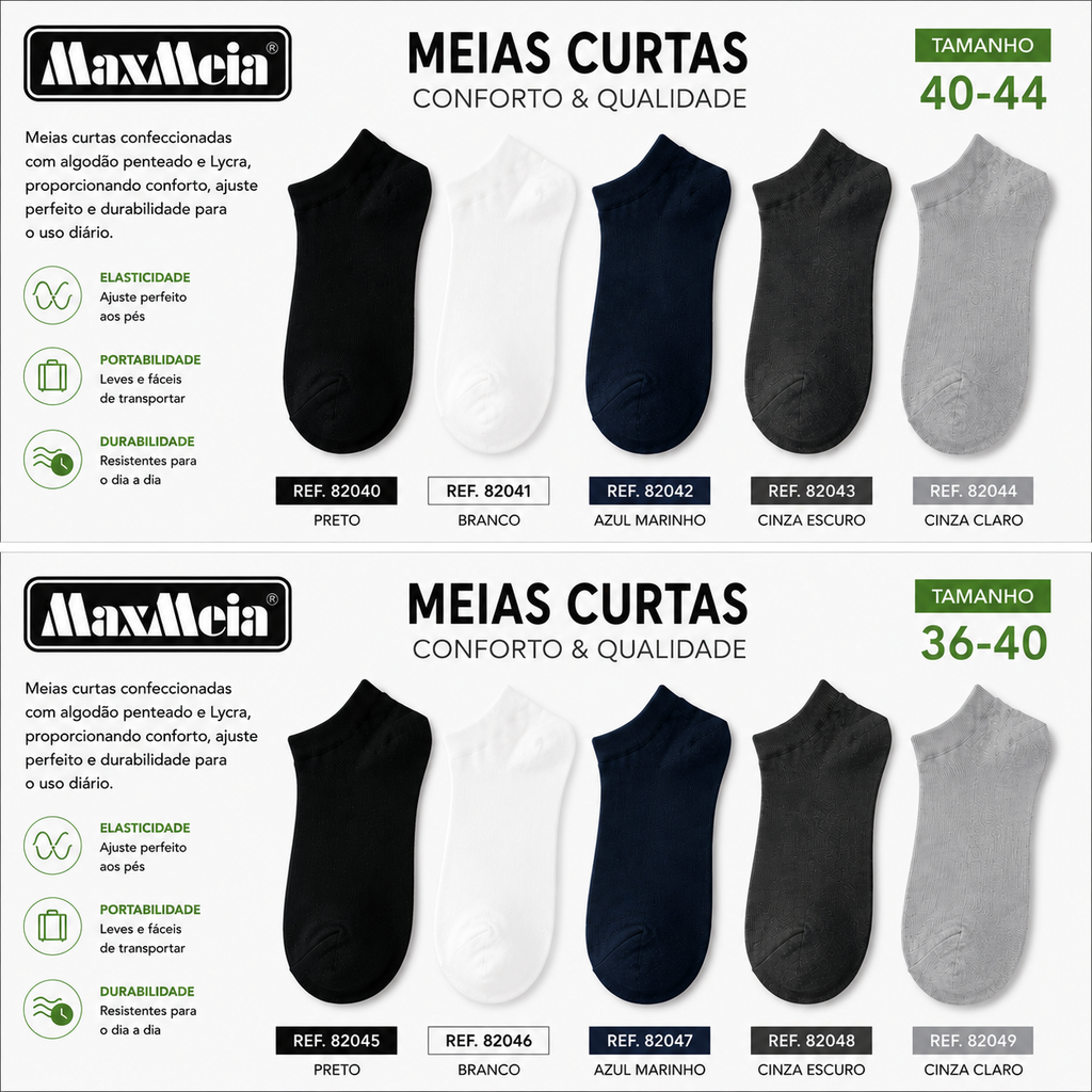 Meias Curtas Anti- bacterial Unissexo Pack de 6/12 pares