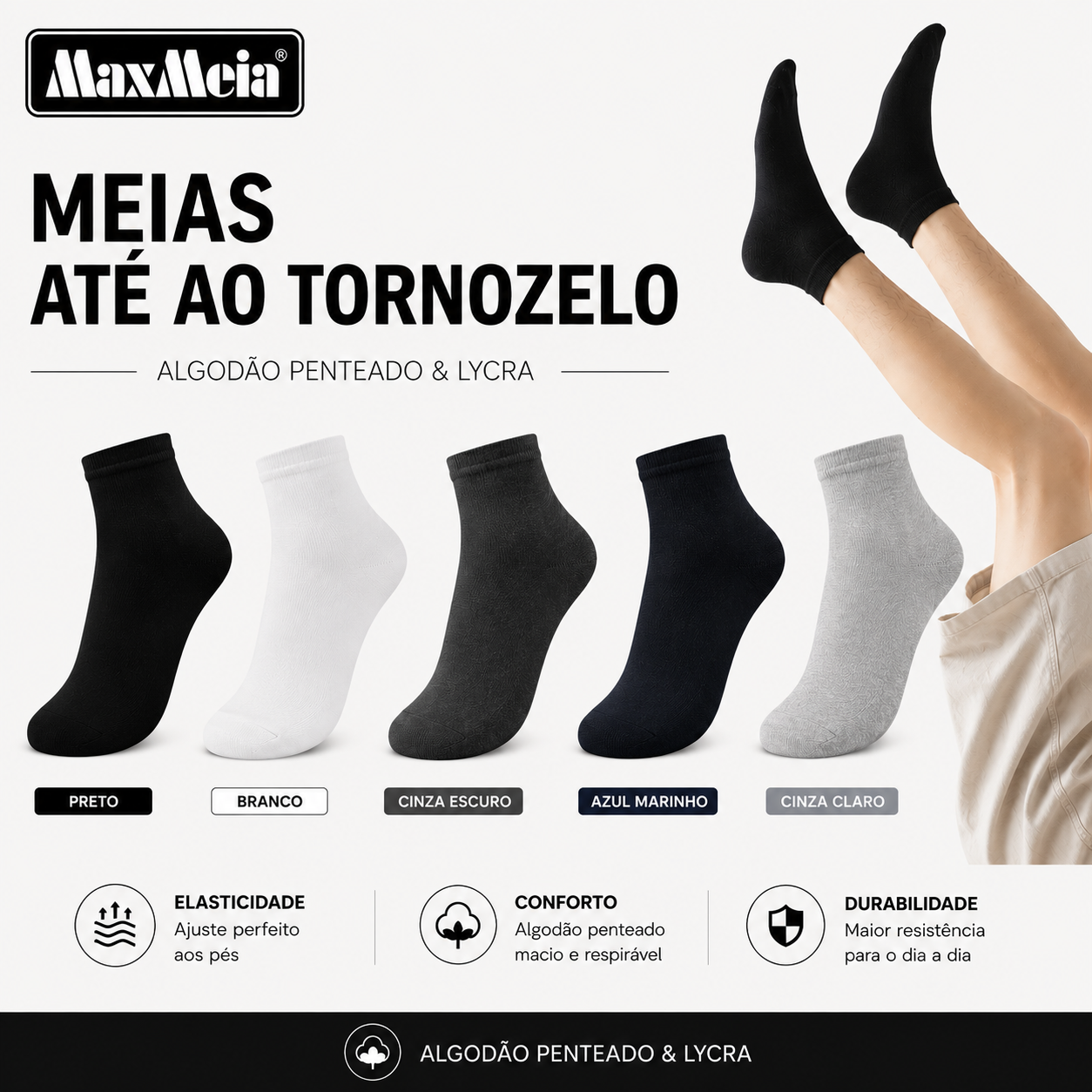 Meias Cano Médio Anti- bacterial Unissexo Pack de 1/4//12 pares